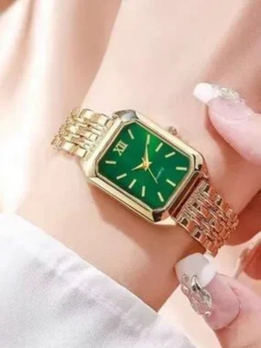 Anthropologie Gold-Plated Watch with Green Dial
